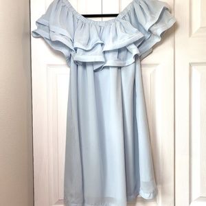 Haute Rogue I Beautiful Ruffled Light Blue Strapless Mini Dress, Medium